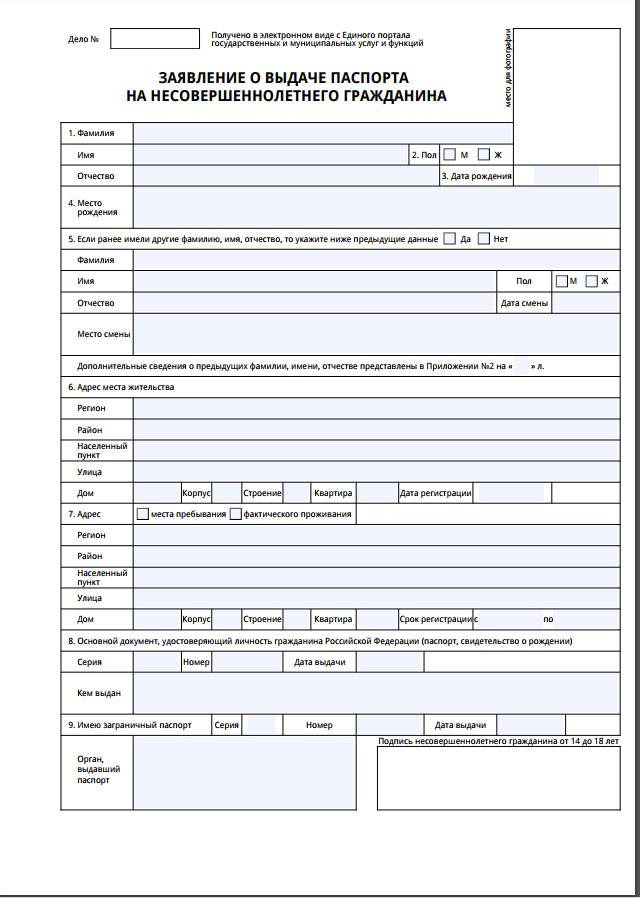 Образец заявления на загранпаспорт старого образца для детей