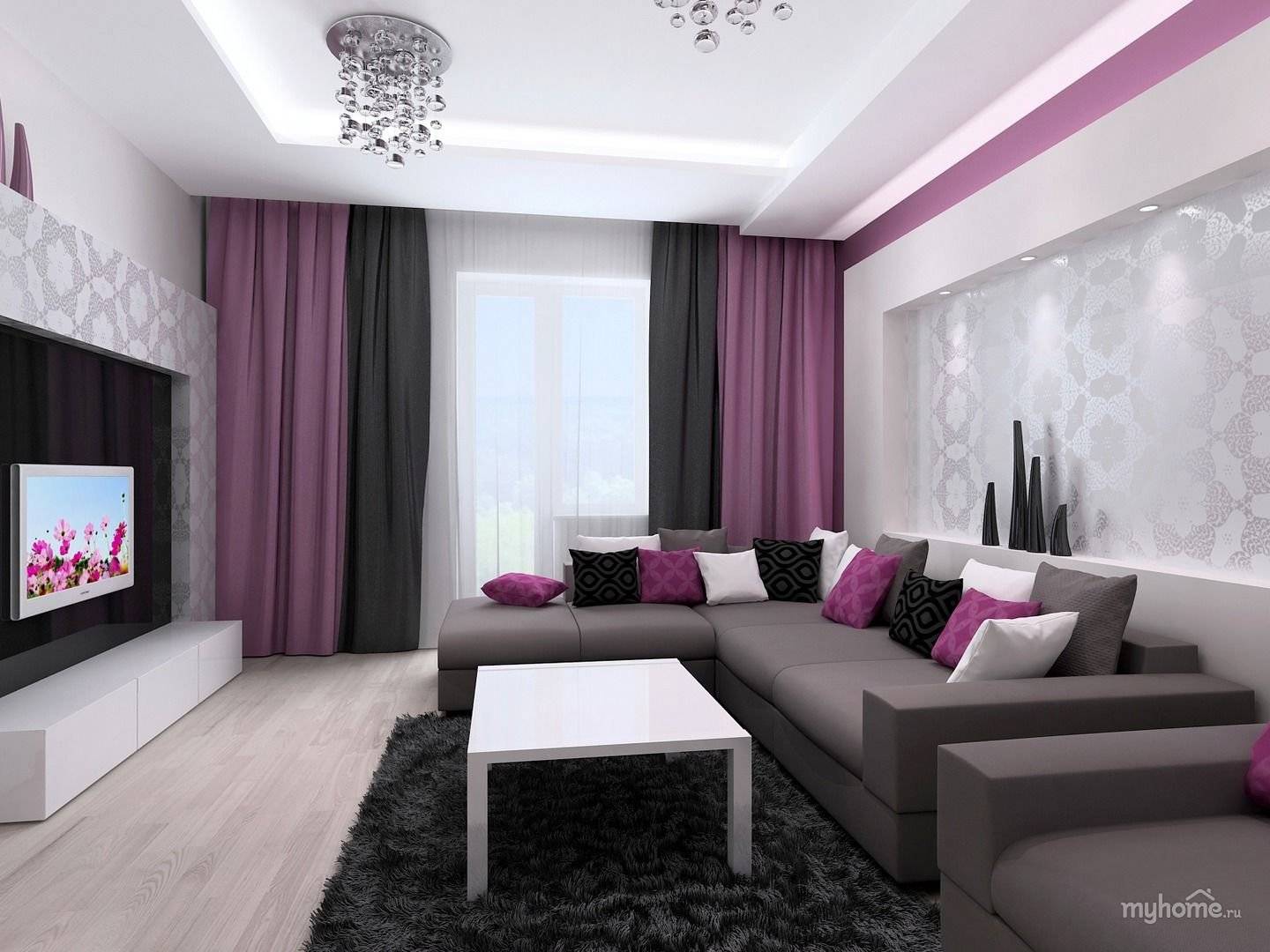 Фиолетовая гостиная - фото интерьера (о цвете и тонах комнаты)