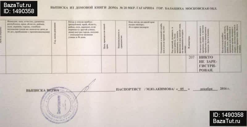 Выписка из домовой книги образец 2022