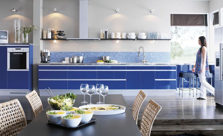 Голубая кухня [115+ фото роскошных интерьеров] дизайн #2020