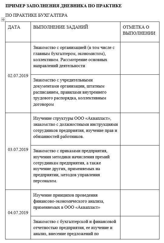 Образец дневника по производственной практике юриста в суде