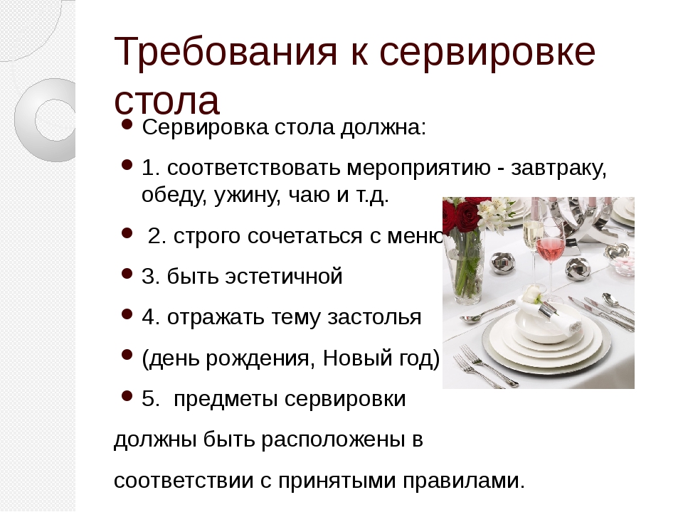 Схема сервировки обеденного стола