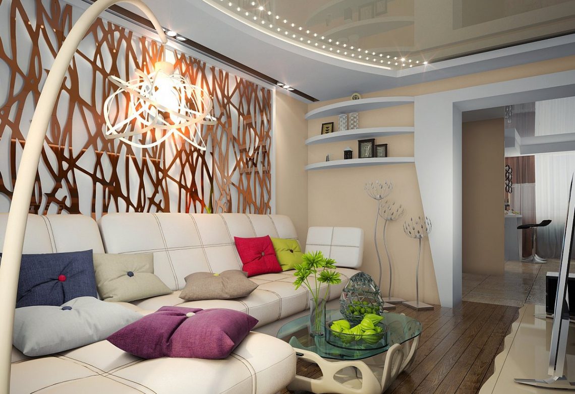 Интерьер гостиной в современном стиле, вариант дизайна экономкласса, в том числе для площади 18 кв м + фото