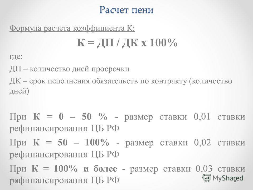 Образец расчета неустойки