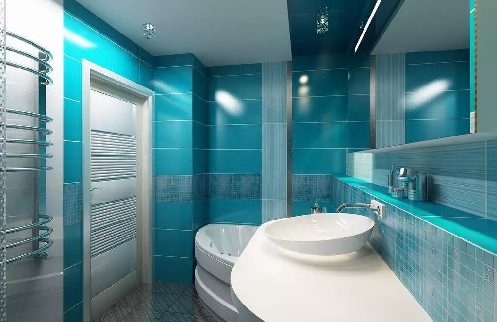 Голубая и синяя ванная комната