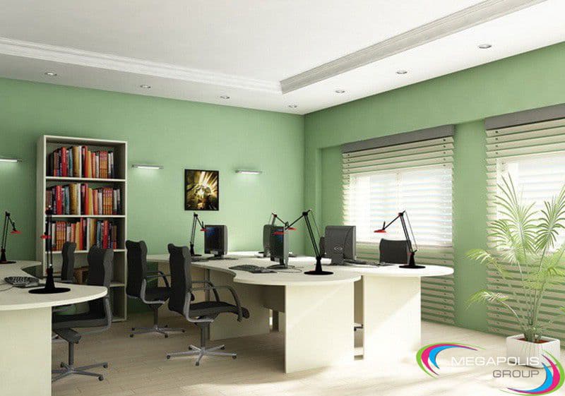 Цвет стен в офисе: выбор палитры, расцветки для кабинета и их вариации