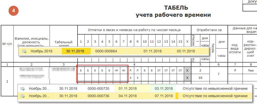 Обозначение отгула в табеле