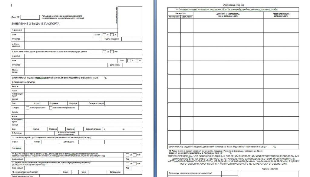 Заявление о выдаче паспорта содержащего электронный носитель информации образец