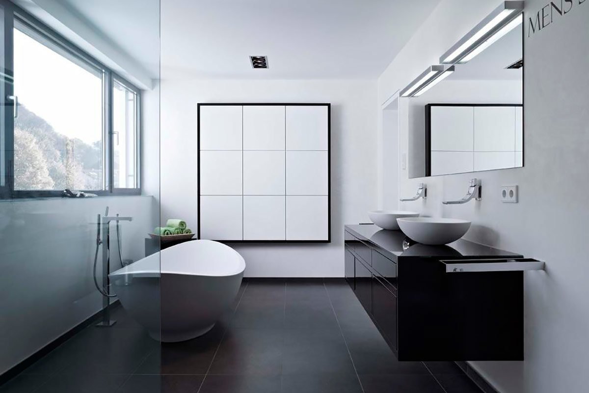 Особенности стиля минимализм в дизайне ванной комнаты и подбор мебели