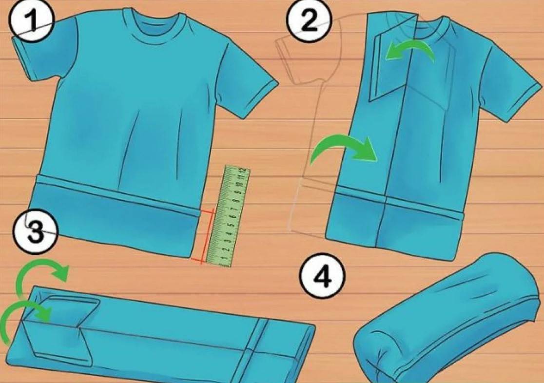 Как сложить футболку - схема аккуратной и быстрой укладки, чтобы не помялась или компактной для хранения