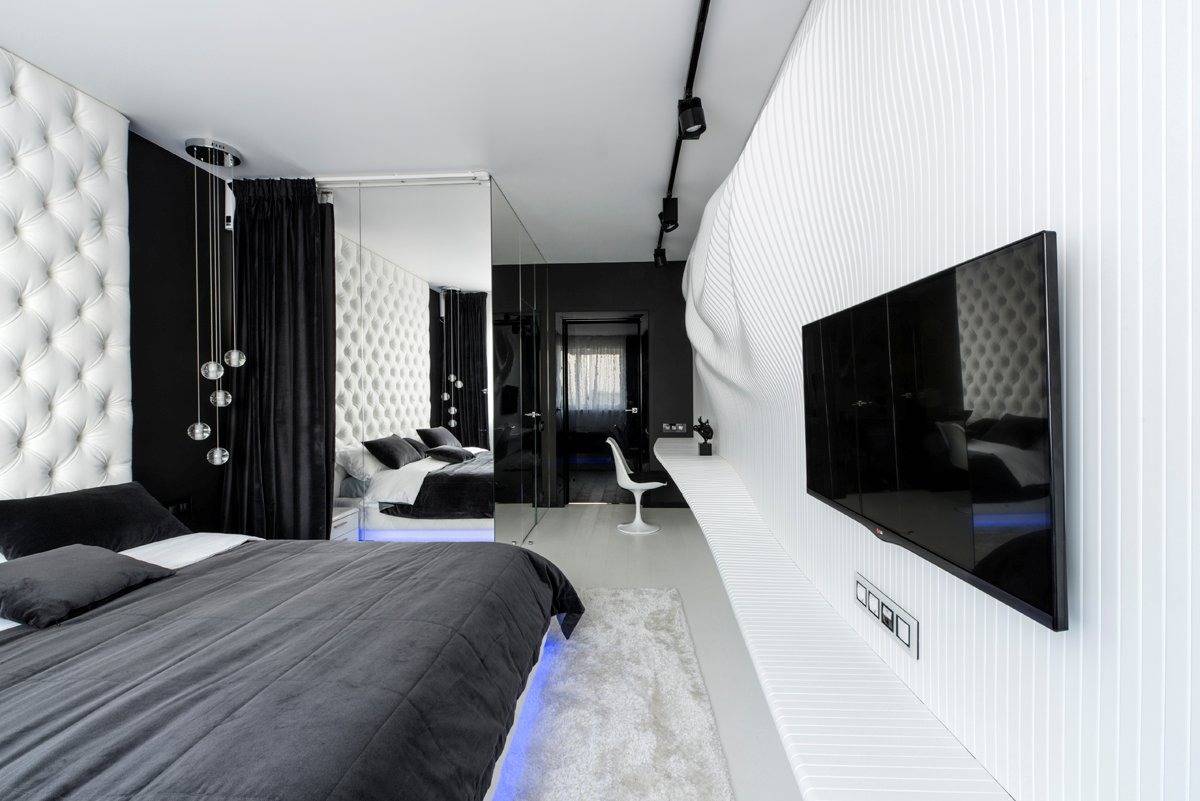 Черно-белая спальня: 145 фото идей применения в дизайне интерьера