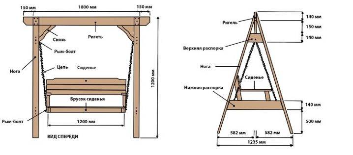 Размеры качели для дачи из дерева чертежи фото