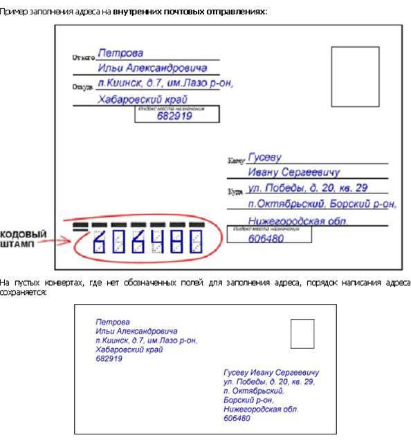 Отправить письмо почтой образец