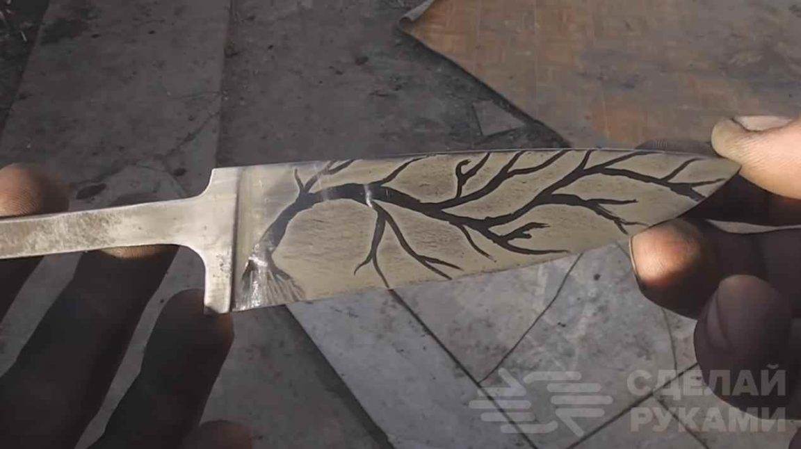 Эксклюзив своими руками: нанесение рисунка на нож с последующим травлением металла