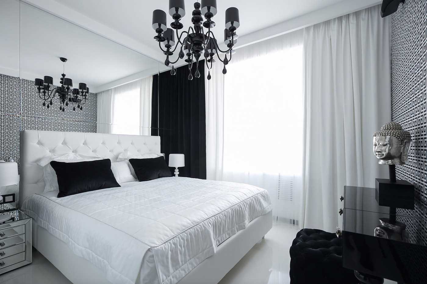 Правила оформления дизайна спальни в черно-белых тонах и стилевые особенности