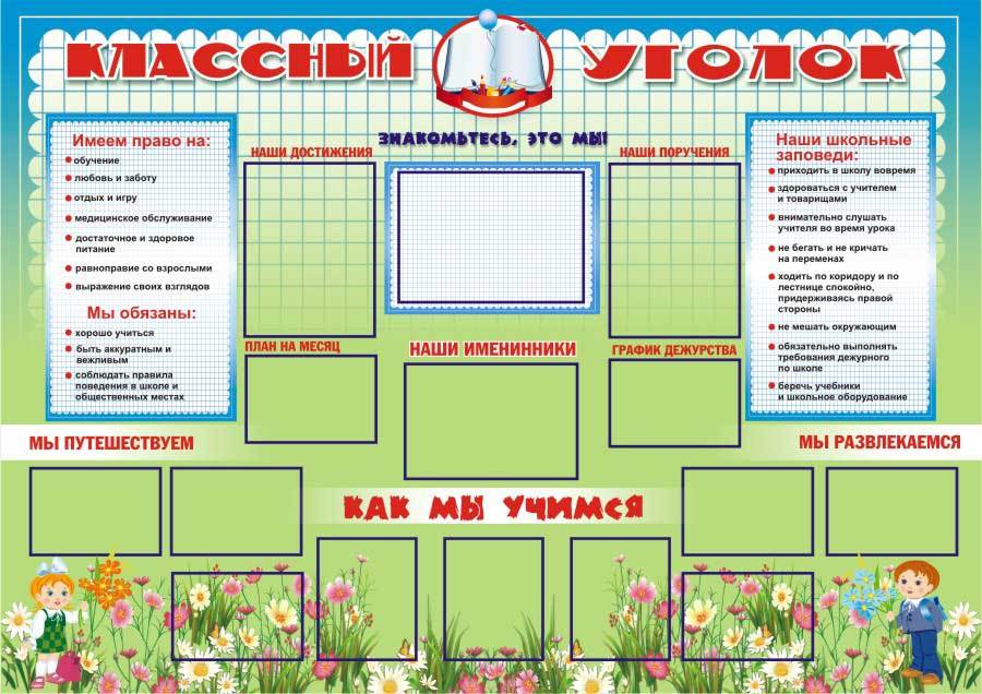 Какую информацию разместить. Классный уголок. Классный уголок в начальной школе. Школьные уголки для начальной школы. Классные уголки для начальных классов.