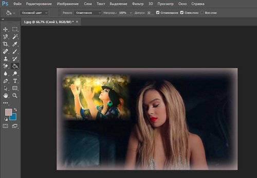 Как склеить 2 фото в фотошопе
