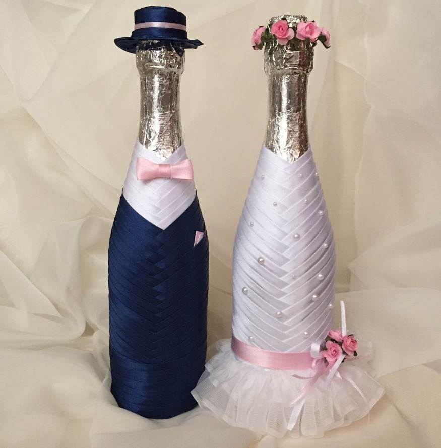 Как украсить бутылку шампанского на свадьбу, идеи декора свадебных бутылок и бокалов