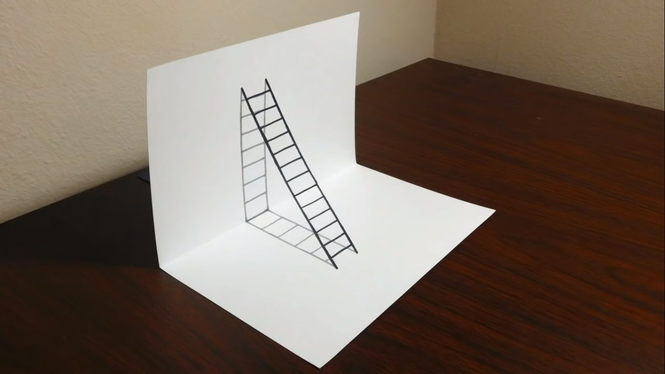 На таком же листе бумаги построили. Объемные рисунки. Объёмные рисунки карандашом. Объемная лестница на бумаге. Объемное рисование.