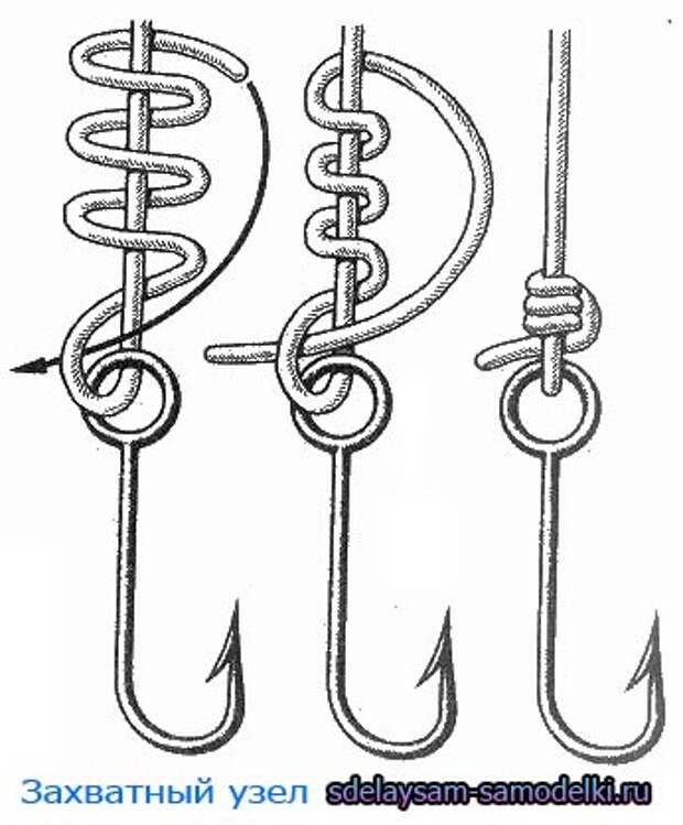 Как крепко завязать крючок на леску схема