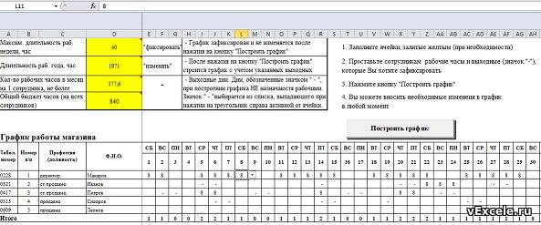 Как составить график работы для продавцов минимаркета. Программа для составления