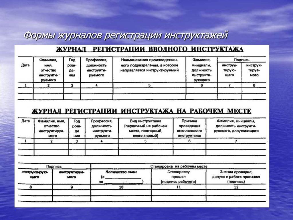 Инструктаж на рабочем месте образец заполнения