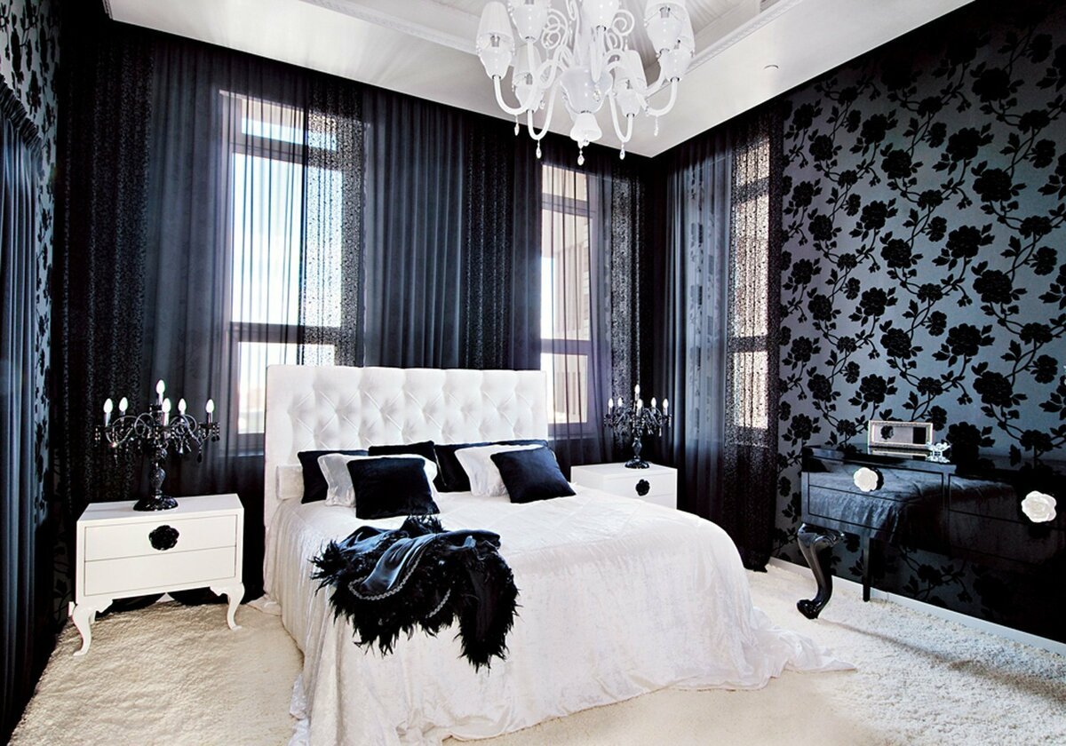 Создание черно-белого интерьера спальни — креативность и баланс (+40 фото)