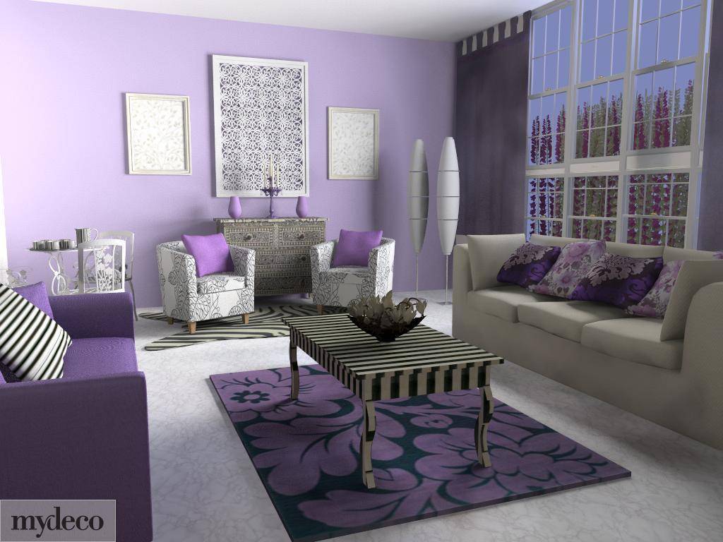 Сиреневый цвет в интерьере гостиной (50 фото)