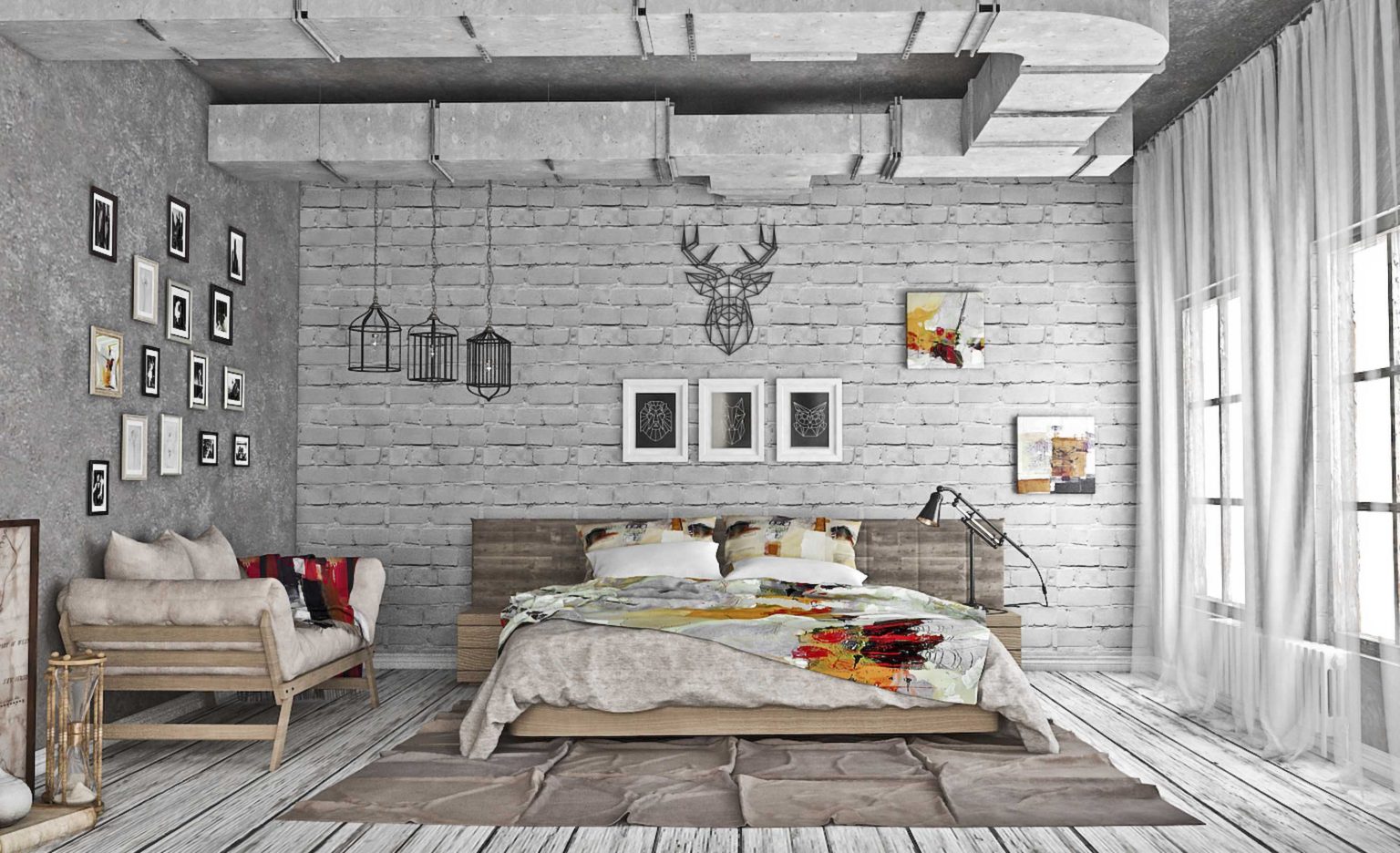 Спальня в стиле лофт – 100 фото дизайна интерьеров в различных строениях + возможные размеры и цвета
