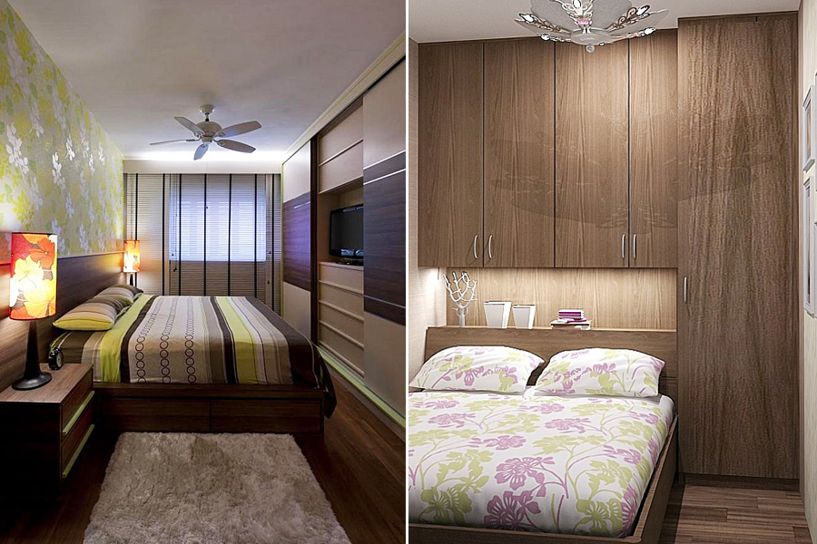 Правильное оформление интерьера узкой спальни, фото примеры