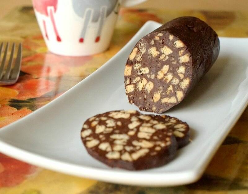 Шоколадная колбаска из печенья и какао [рецепты пошагово]