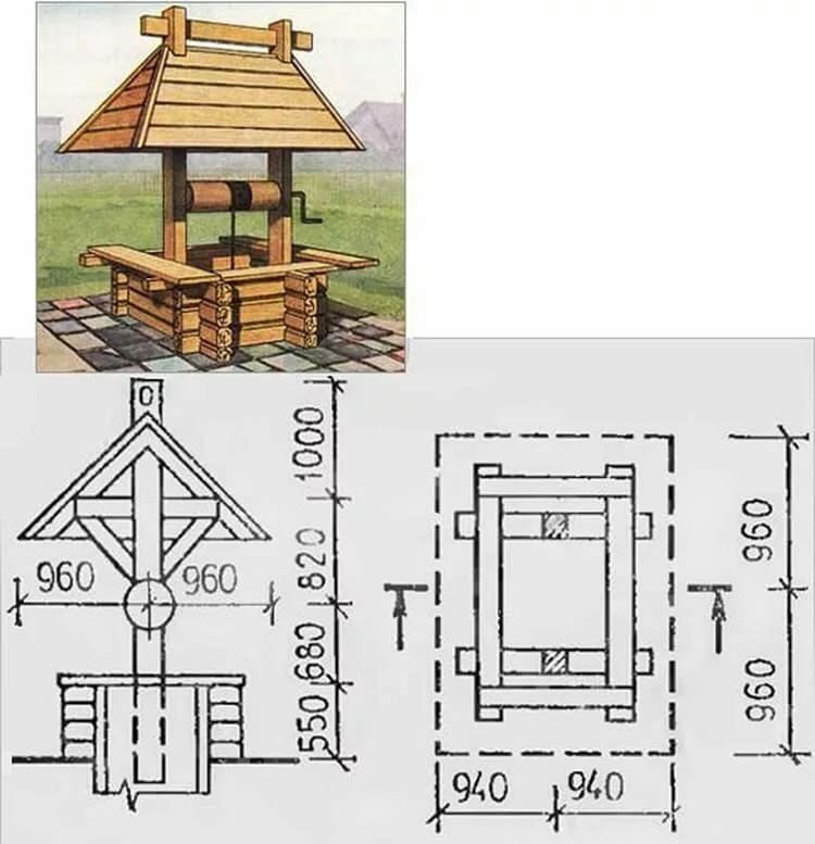 Чертеж декоративного колодца для дачи