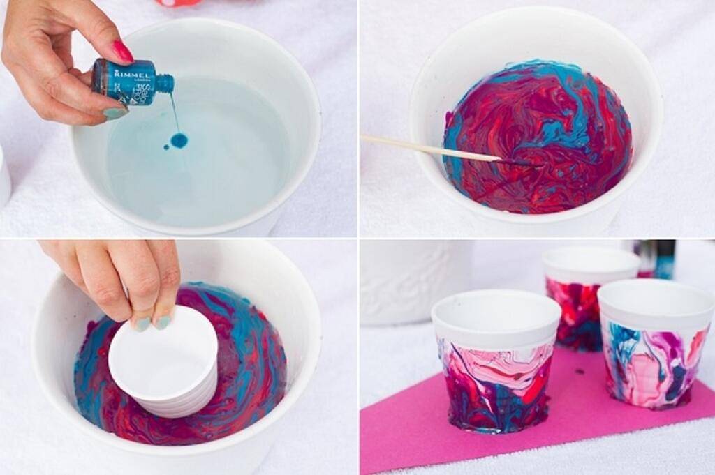 Простая техника мраморирования пластиковых изделий краской