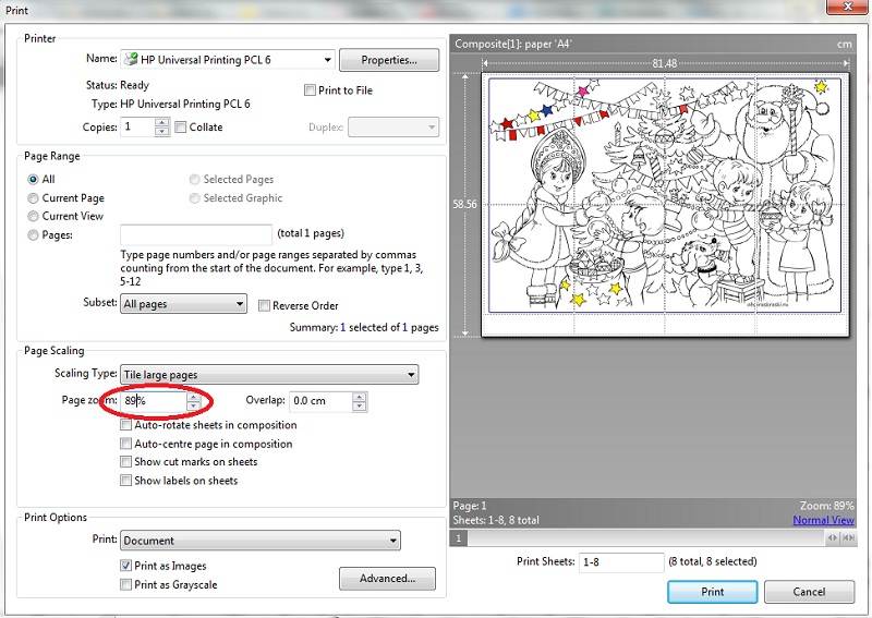 Как распечатать изображение на нескольких листах a4 на принтере