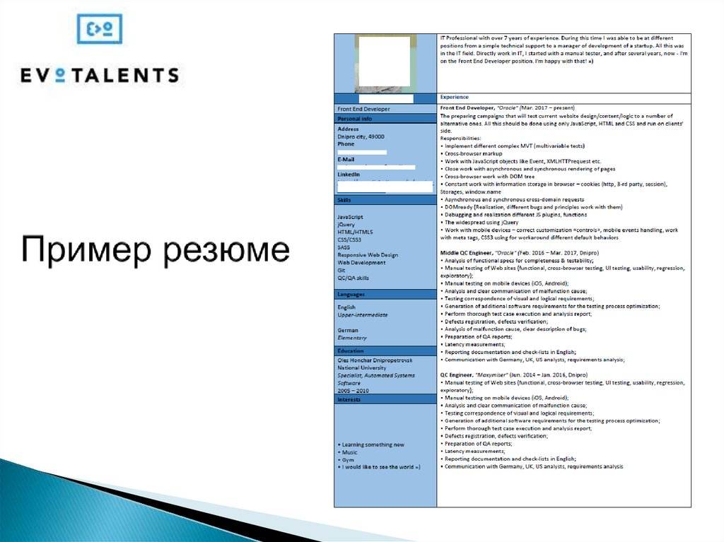 Как написать cv образец на русском