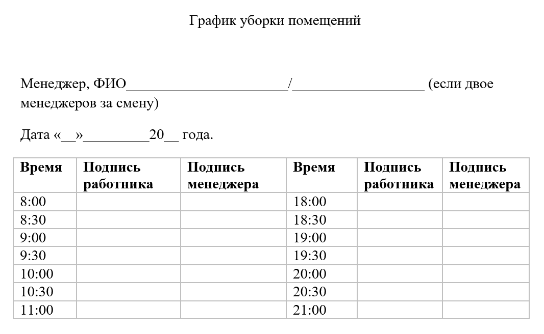 График уборок при коронавирусе образец генеральных в школе