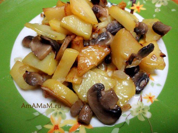 Картошка с шампиньонами и луком жареная на сковороде — пошаговый рецепт с фото