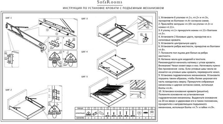 Инструкция, как собрать кровать с подъемным механизмом своими руками