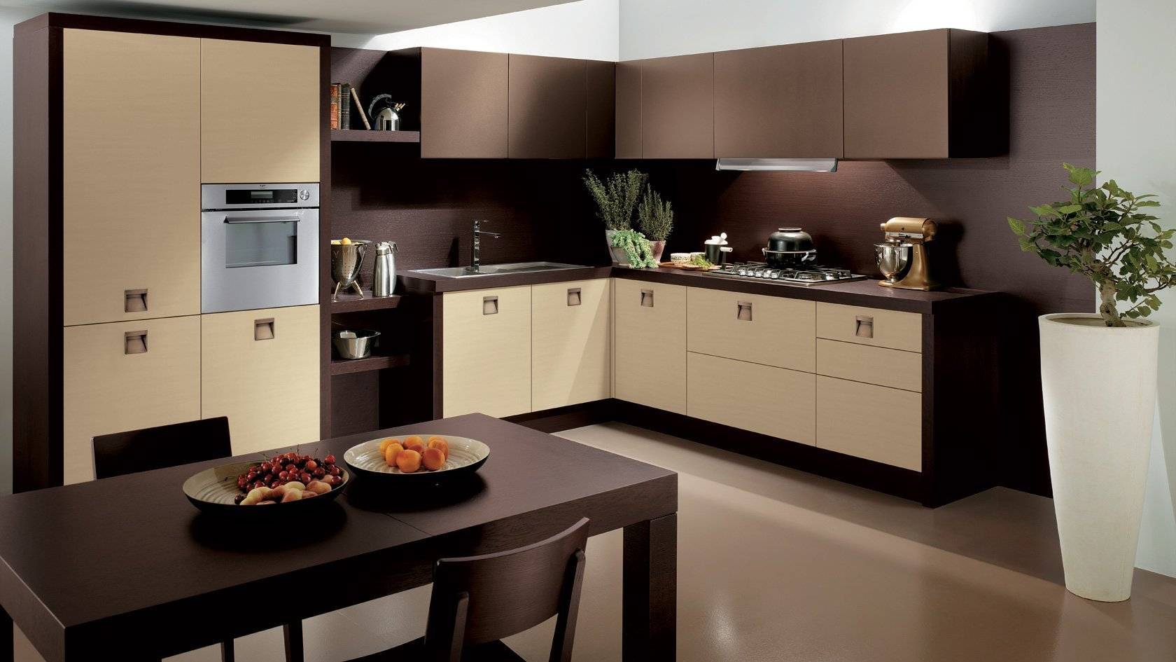 бежевый и шоколадный цвет в интерьере кухни