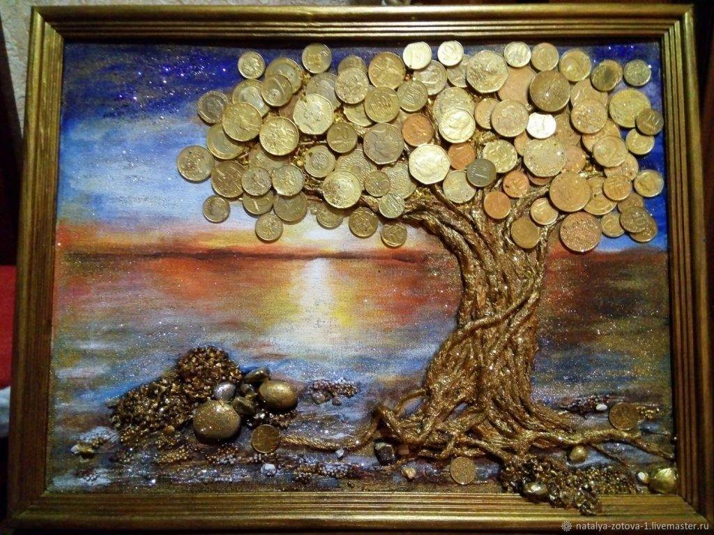 Как сделать денежное дерево своими руками: из монет, купюр, бисера, вышивка картин