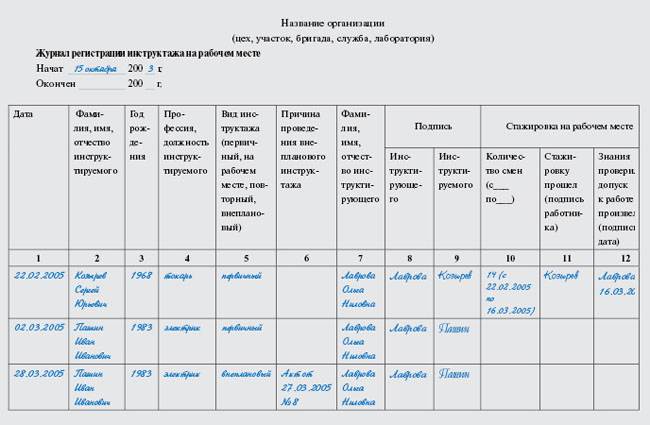 Журнал ежедневного инструктажа на рабочем месте образец