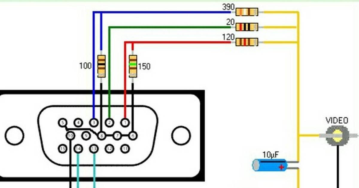 Vga своими руками схема. Переходник VGA RCA схема. Переходник av тюльпан VGA.