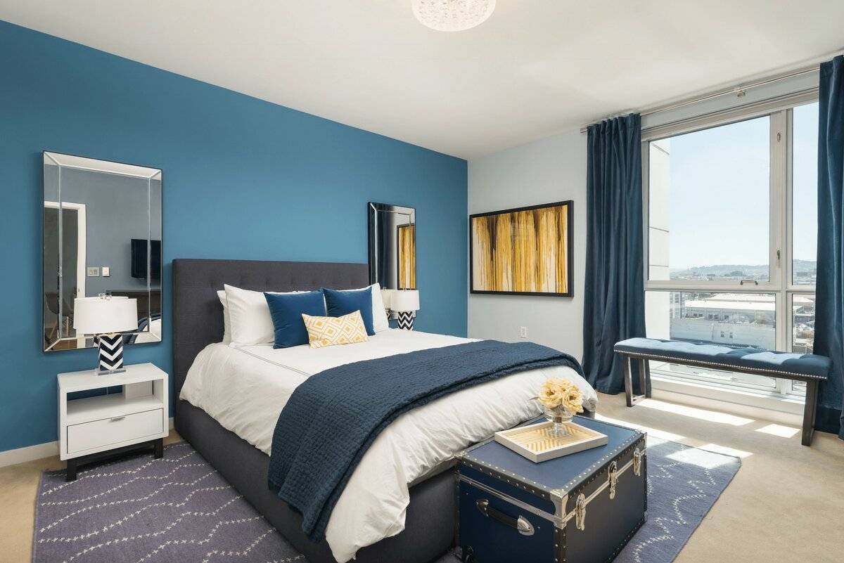 Синяя спальня: 100 фото новинок дизайна спальни синего цвета